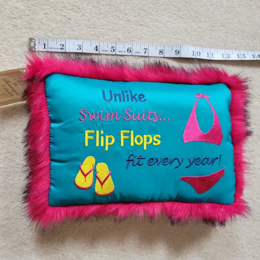 NWT C&F Enterprises Embroidered Novelty Summer Flip Flop Bikini Decor Pillow